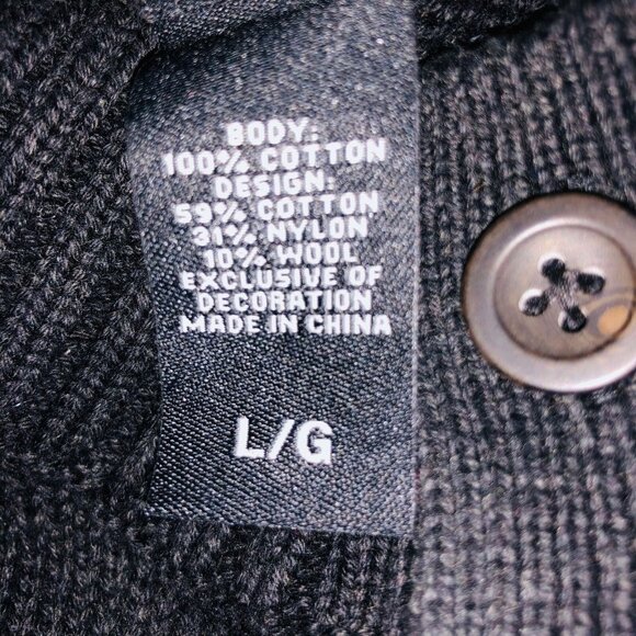 Chaps Sweater Mens L Black Gray Nordic High Neck Henley Pullover - Picture 8 of 9